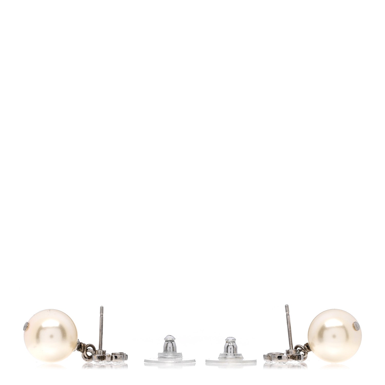 Chanel Crystal Pearl CC Drop Earrings Silver Pearly White 3 of 4