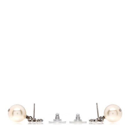 Chanel Crystal Pearl CC Drop Earrings Silver Pearly White 3 of 4