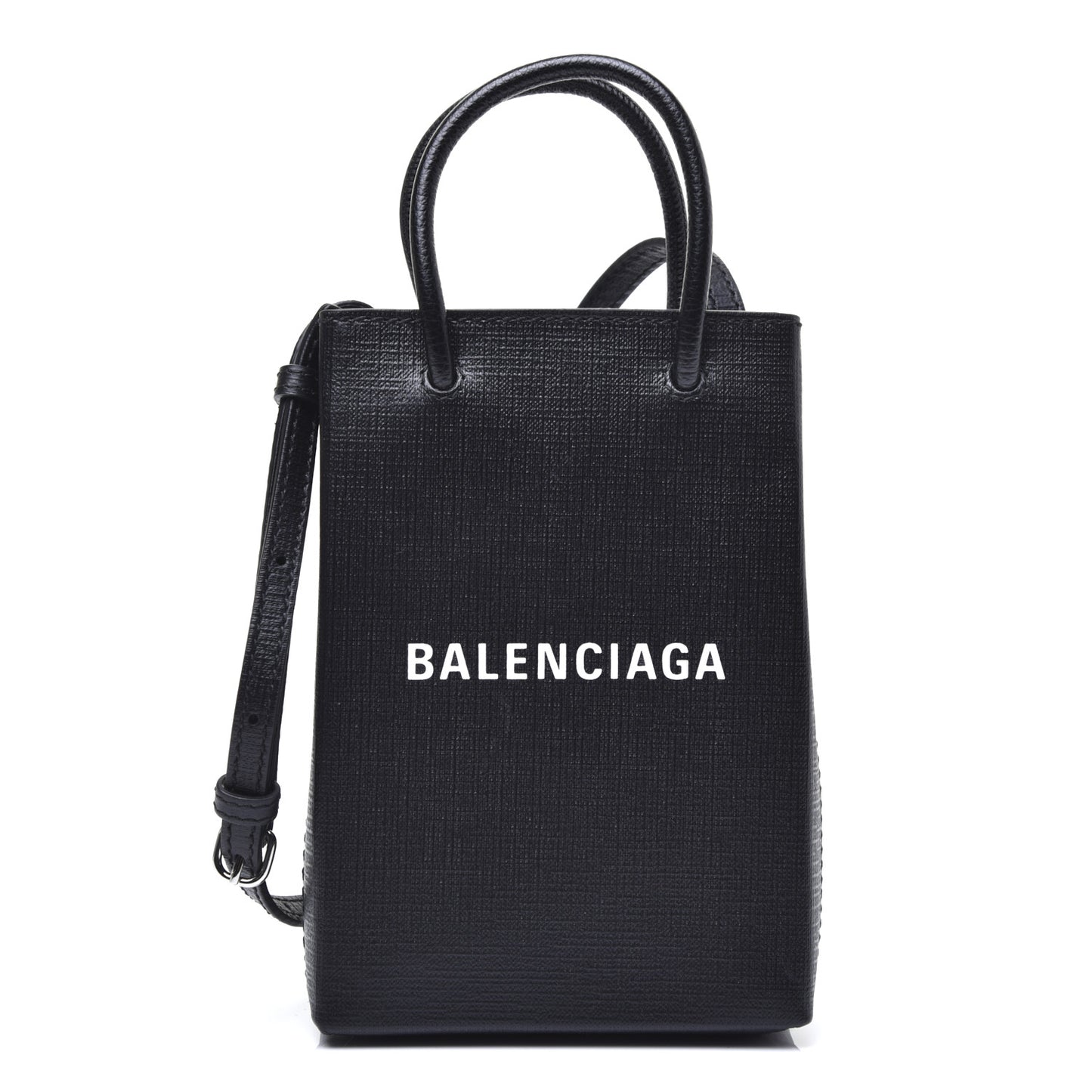 Squared Calfskin Logo Shopping Phone Holder Bag Black
