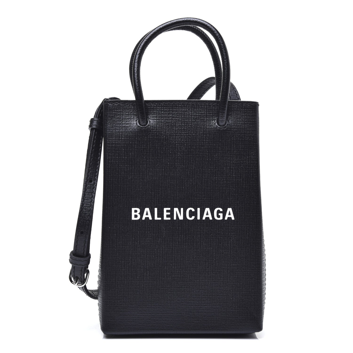 Balenciaga Squared Calfskin Logo Shopping Phone Holder Bag Black 1 of 11