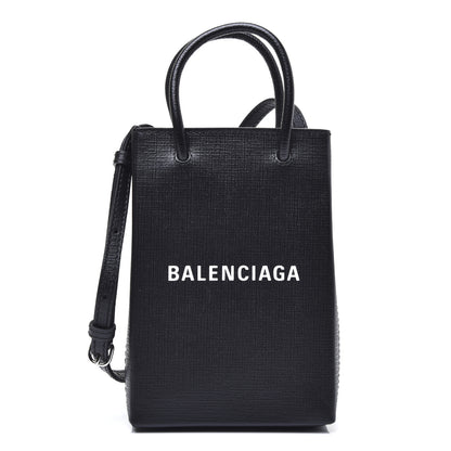 Balenciaga Squared Calfskin Logo Shopping Phone Holder Bag Black 1 of 11