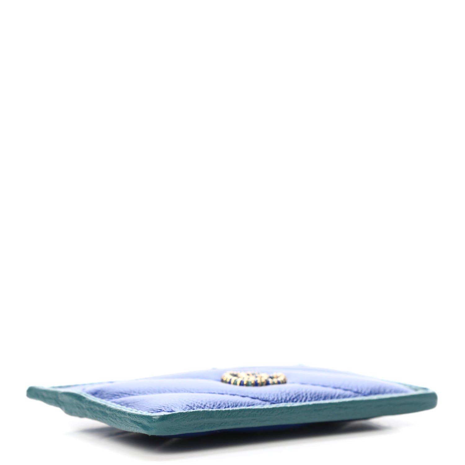 Gucci Azalea Calfskin Matelasse Diagonal Enamel Torchon GG Marmont Card Holder Imperial Blue Pavone 3 of 4