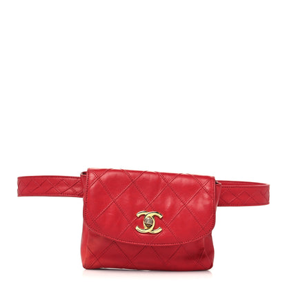 Chanel Lambskin Diamond Stitched Turn Lock Flap Belt Bag 75 30 Red 1 of 12