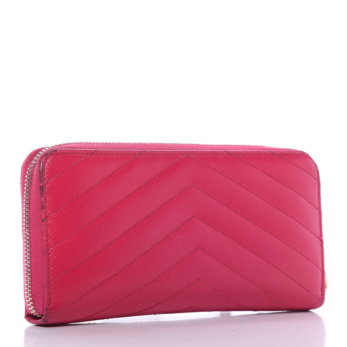 Grain De Poudre Matelasse Chevron Monogram Zip Around Wallet Fuchsia