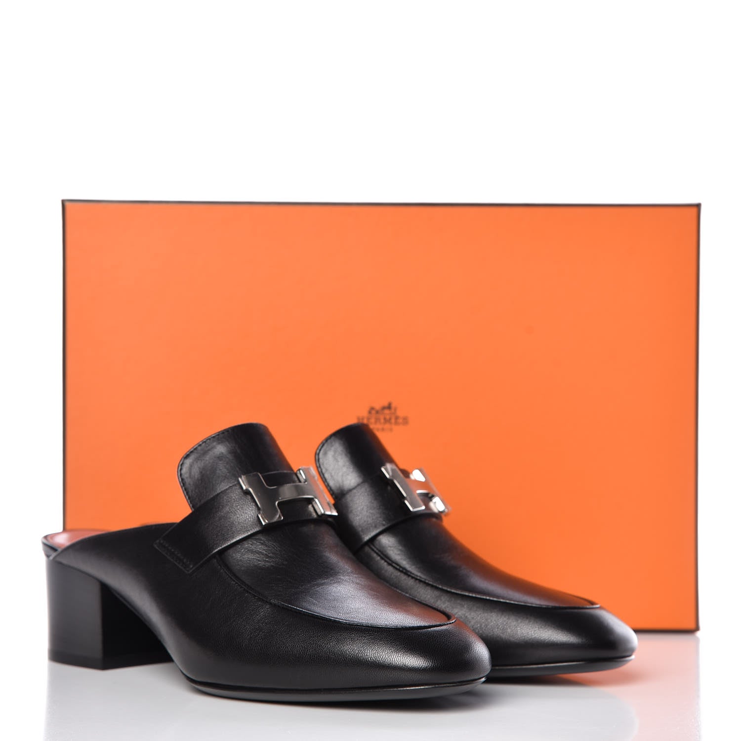 Hermes Goatskin Paradis Mules 37 Black 10 of 10