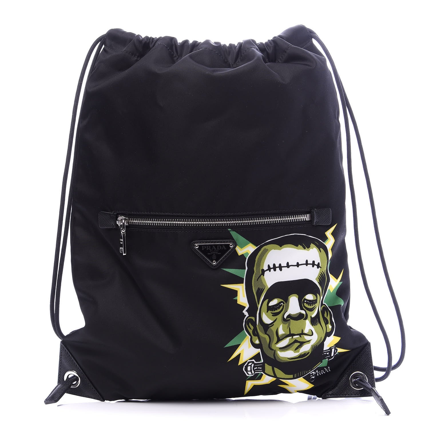 Prada X UNIVERSAL STUDIOS Tessuto Nylon Saffiano Frankenstein Drawstring Backpack Black 1 of 9