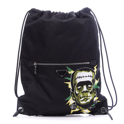 Prada X UNIVERSAL STUDIOS Tessuto Nylon Saffiano Frankenstein Drawstring Backpack Black 1 of 9