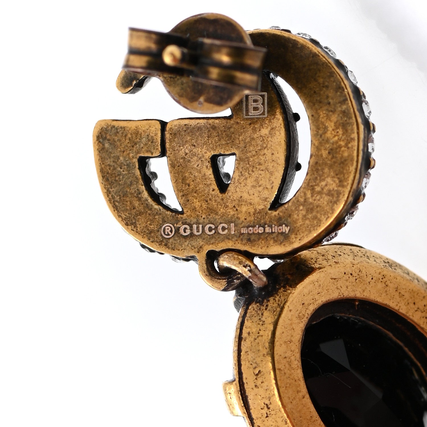 Gucci Crystal Double G Earrings Black Aged Gold 4 of 4