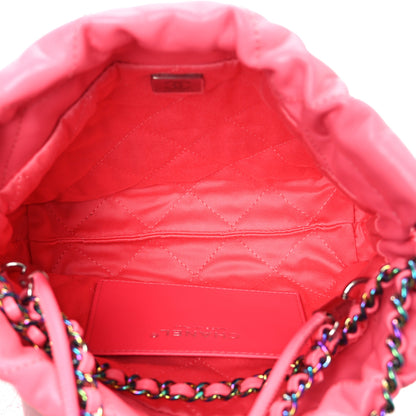 Chanel Shiny Calfskin Quilted Rainbow Metal Mini Chanel 22 Coral Pink 5 of 11