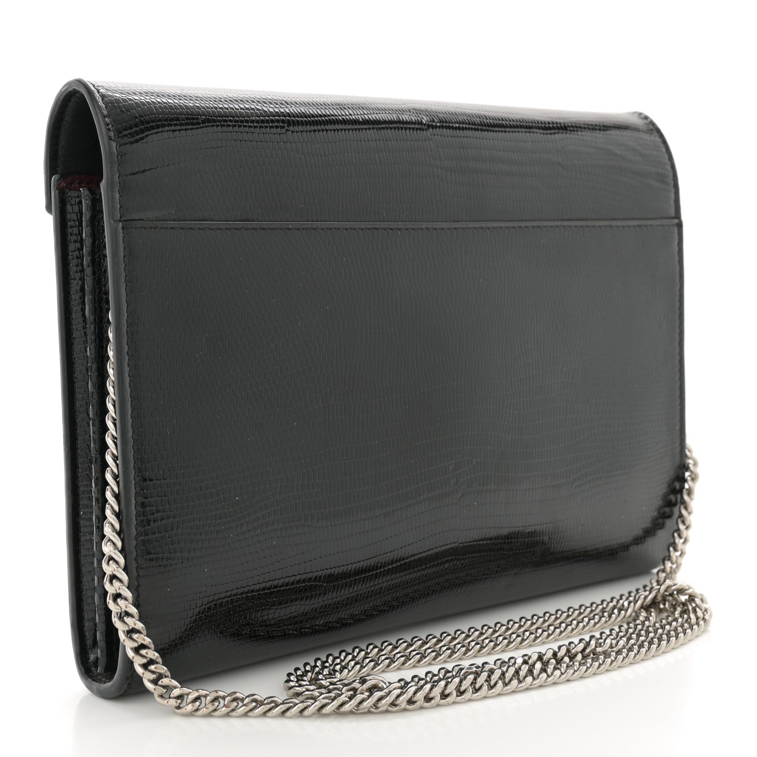 Saint Laurent Calfskin Lizard Embossed Monogram Cassandra Chain Wallet Black 3 of 13