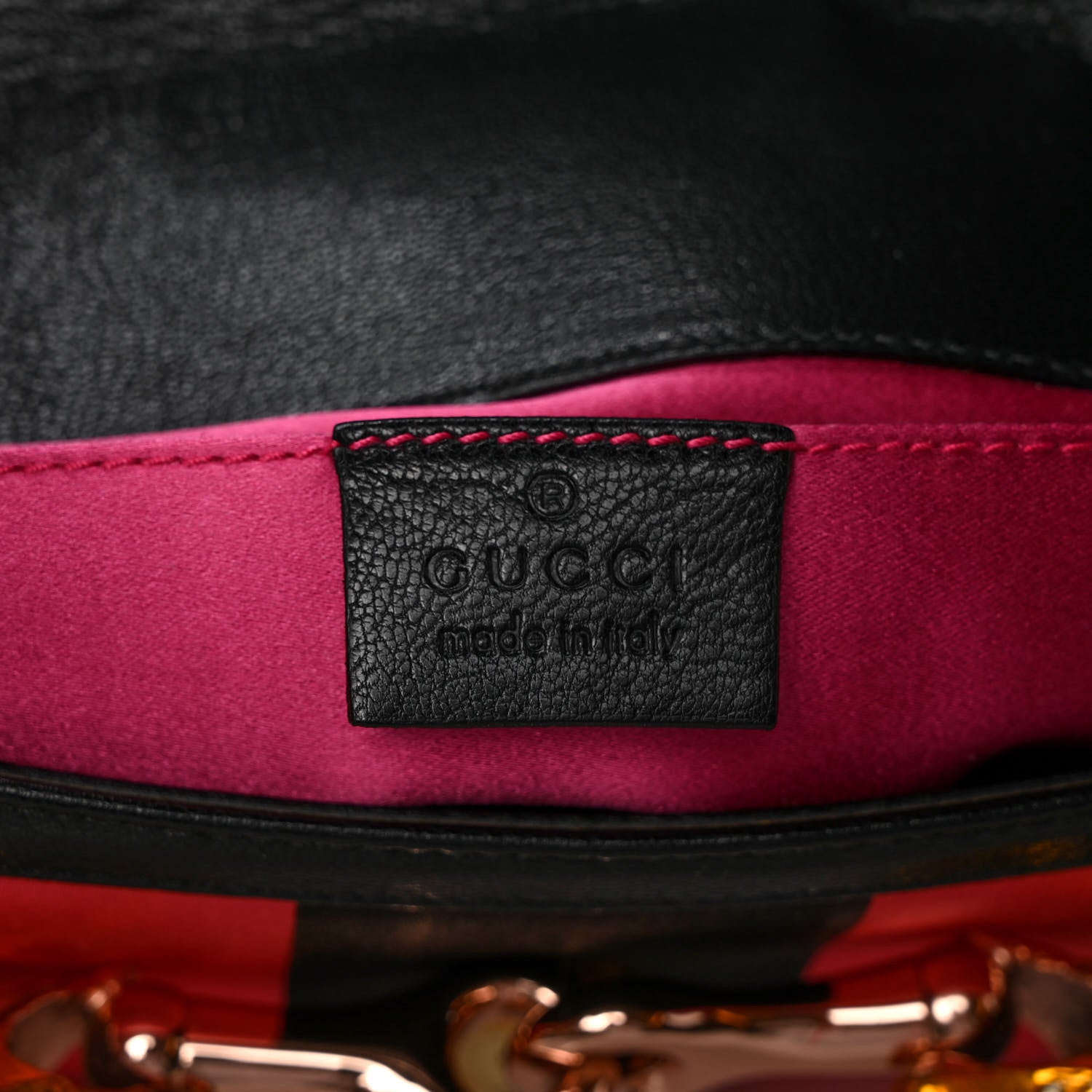 Gucci Calfskin Lizard Satin Studded Crystal Horsebit Clutch Pink Black 6 of 9