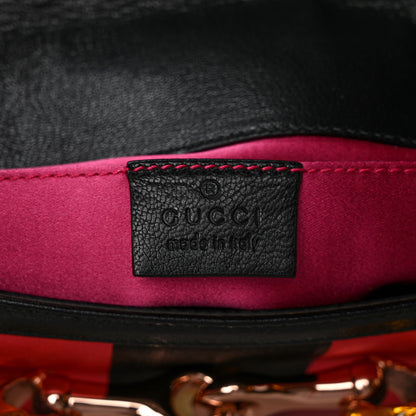 Gucci Calfskin Lizard Satin Studded Crystal Horsebit Clutch Pink Black 6 of 9