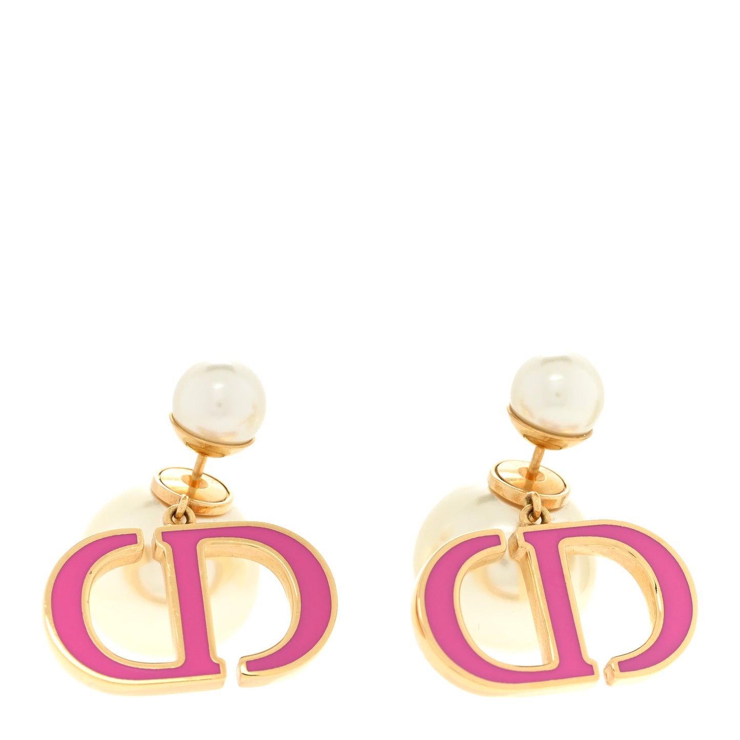 Pearl Enamel Tribal CD Drop Earrings Gold White Pink
