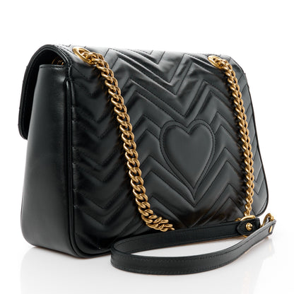 Gucci Calfskin Matelasse Medium GG Marmont Shoulder Bag Black 3 of 11
