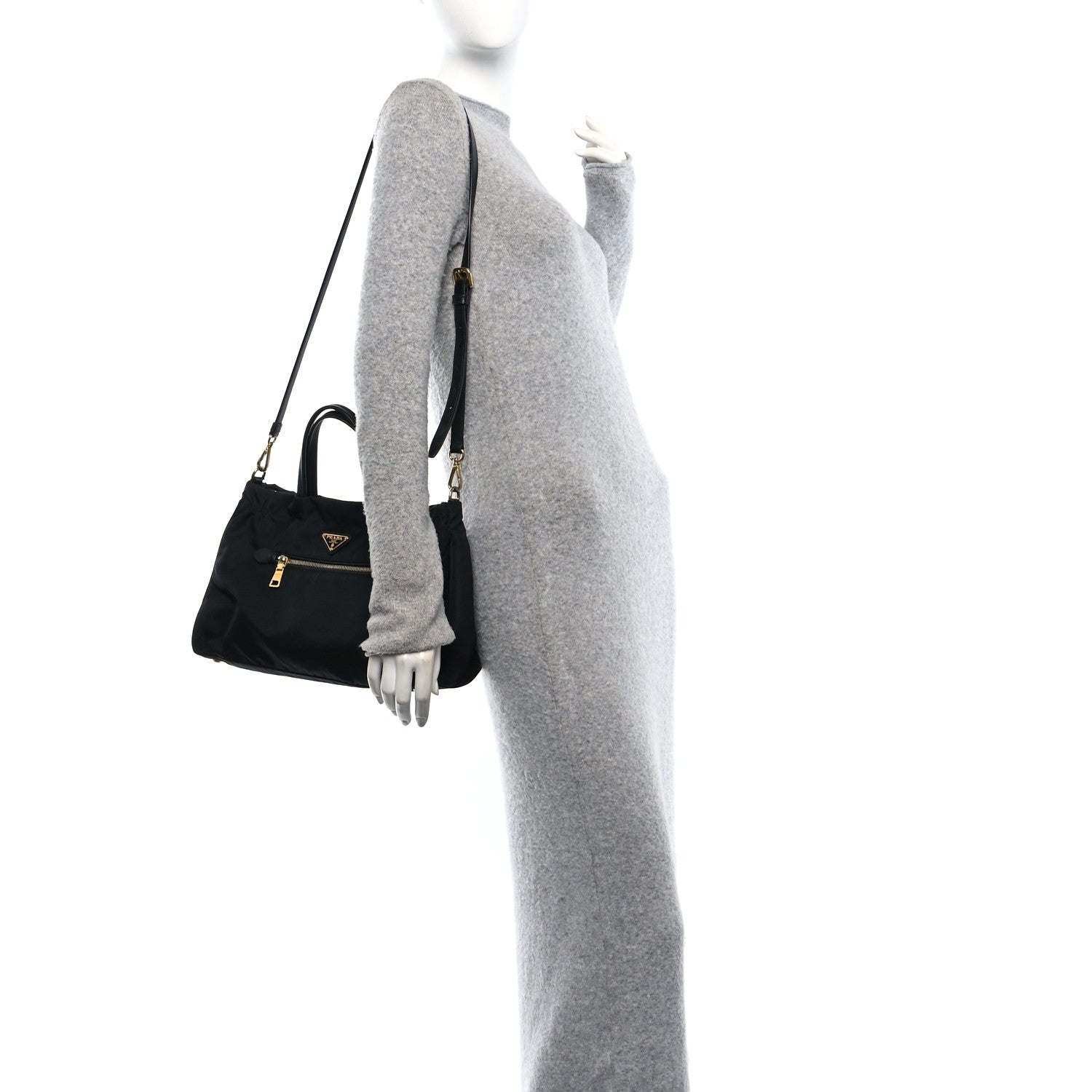 Prada Tessuto Nylon Saffiano Shopping Tote Black 3 of 9