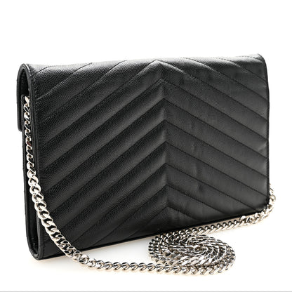 Saint Laurent Grain De Poudre Matelasse Chevron Monogram Chain Wallet Black 2 of 10