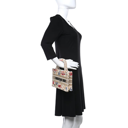 Christian Dior Canvas Embroidered Hibiscus Printed Mini Book Tote Beige Multicolor 2 of 8