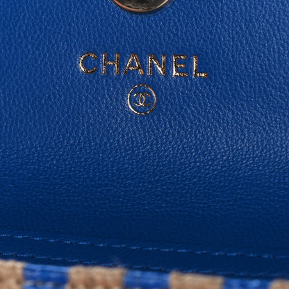 Chanel Raffia Jute Striped Belt Bag Blue Beige 5 of 13