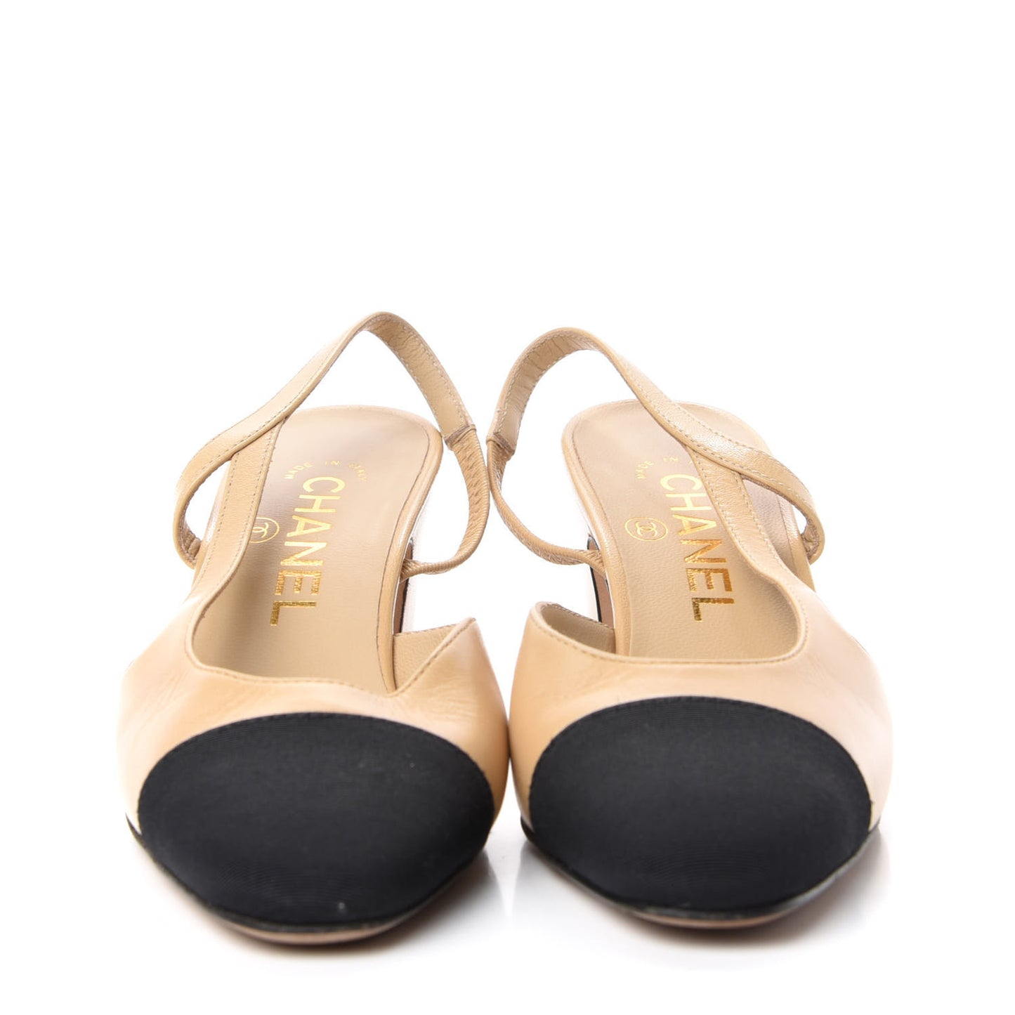 Goatskin Grosgrain Cap Toe CC Slingback Pumps 35 Beige Black