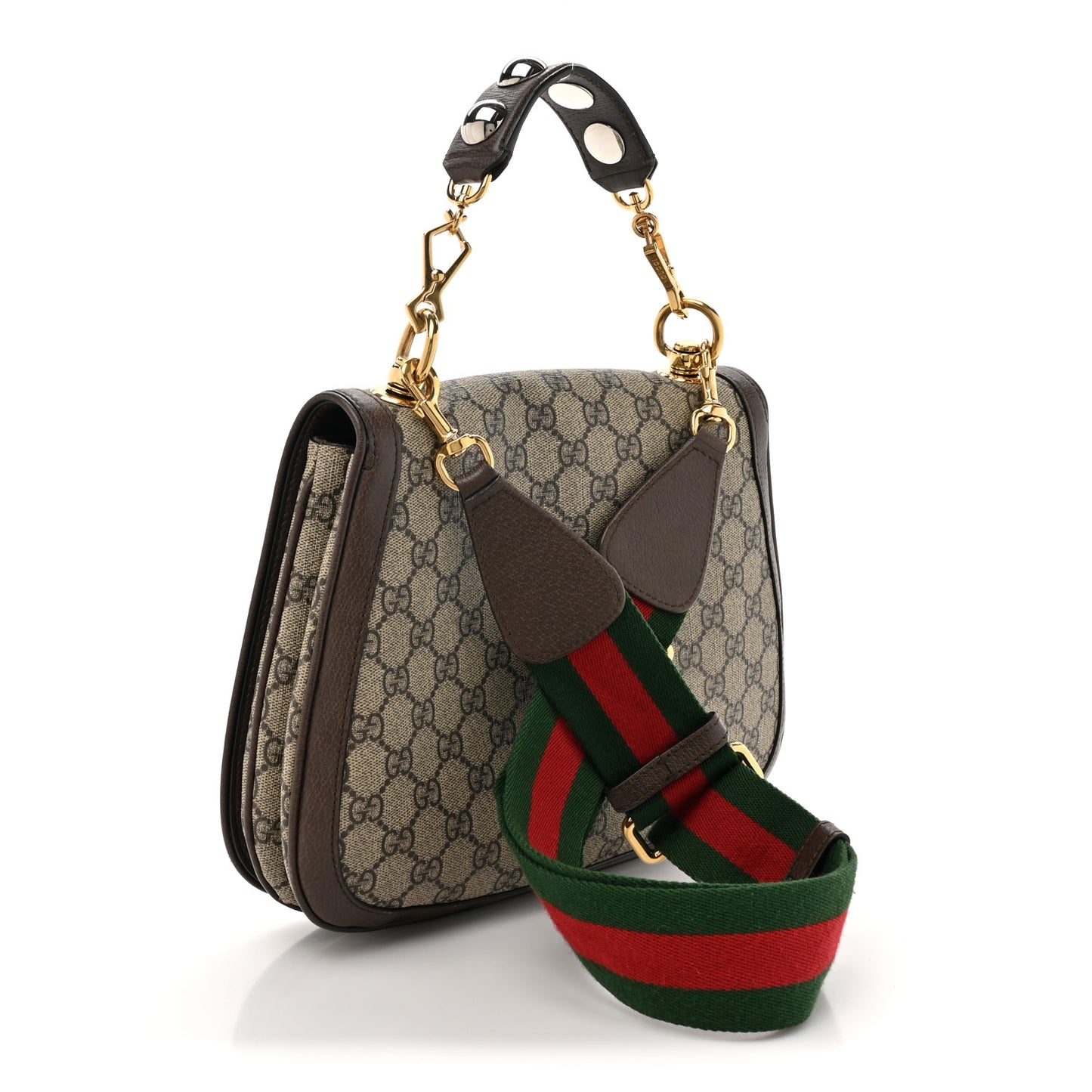 GG Supreme Monogram Textured Dollar Calfskin Web Medium Blondie Top Handle Shoulder Flap Bag Beige Ebony New Acero