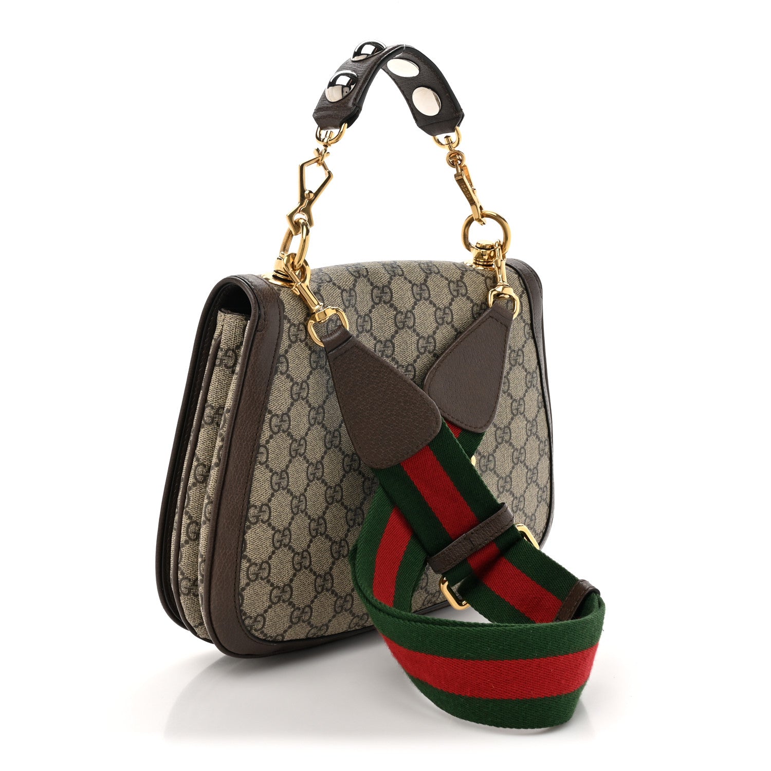 Gucci GG Supreme Monogram Textured Dollar Calfskin Web Medium Blondie Top Handle Shoulder Flap Bag Beige Ebony New Acero 3 of 17