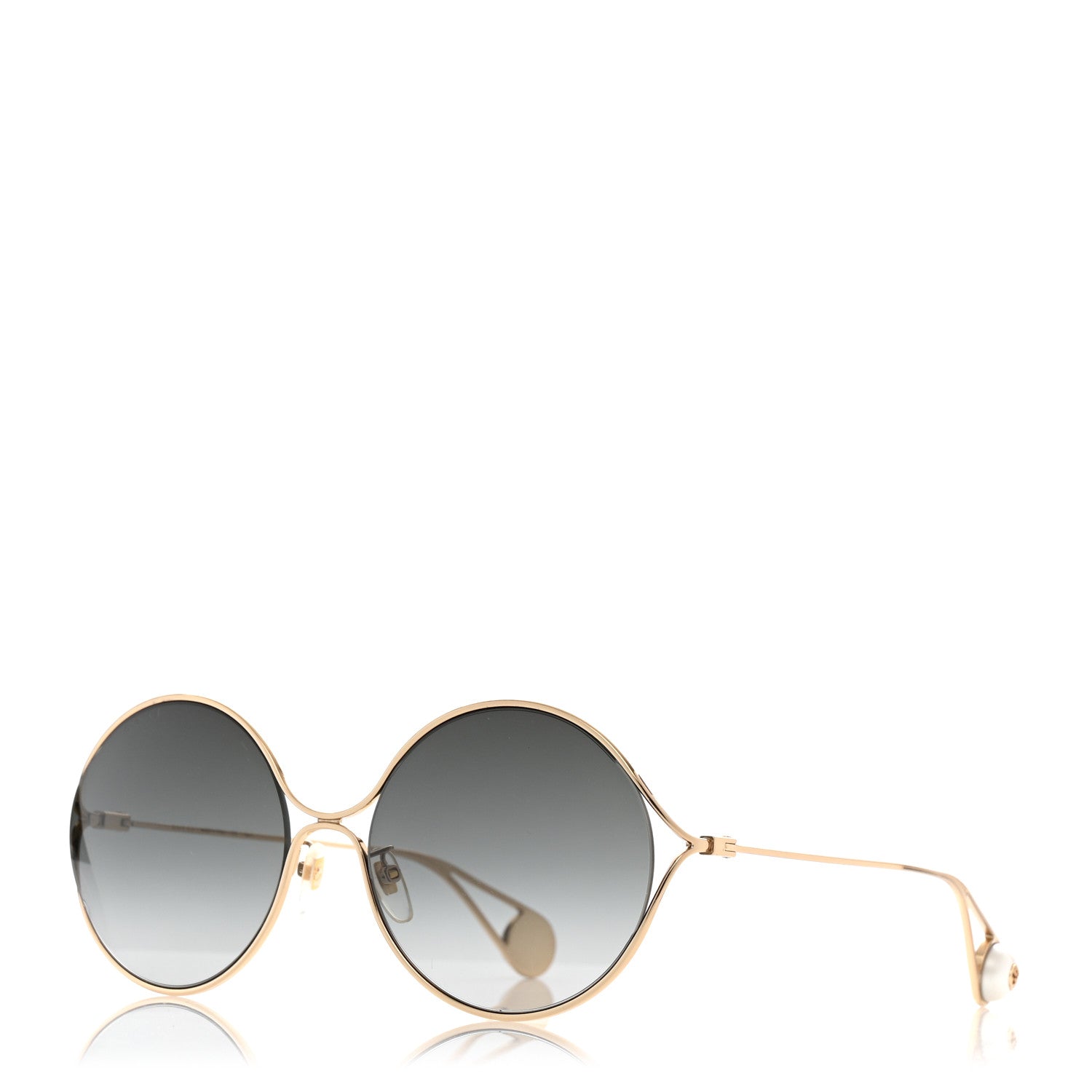 Gucci Metal Round Pearl Tip Sunglasses GG0253S Gold 1 of 8