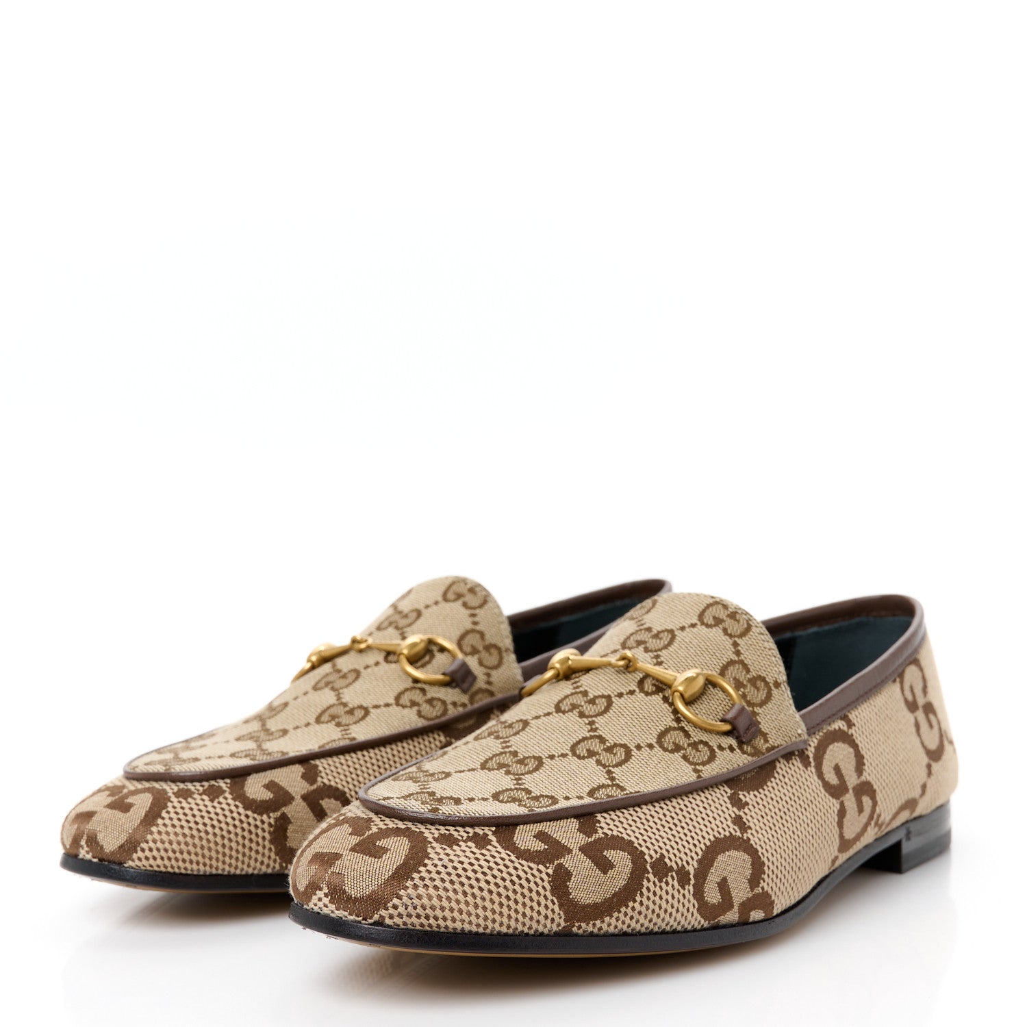 Gucci Monogram Jumbo GG Malaga Kid Horsebit Womens Jordaan Loafers 39.5 Camel Ebony New Acero Beige 4 of 10