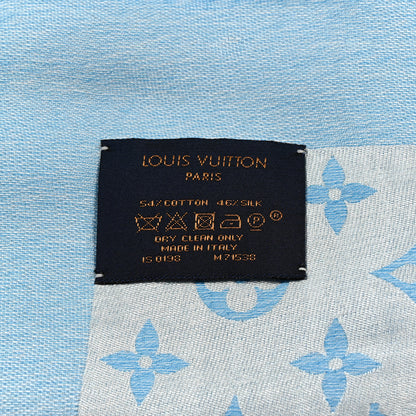 Louis Vuitton Silk Wool Monogram Denim T-Shirting Shawl Light Blue 2 of 3