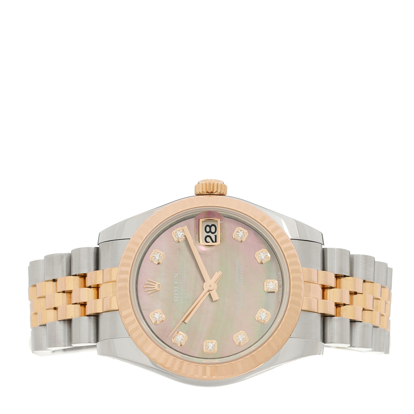 Stainless Steel 18K Everose Gold Diamond Black Mother of Pearl 31mm Oyster Perpetual Datejust Watch 178271