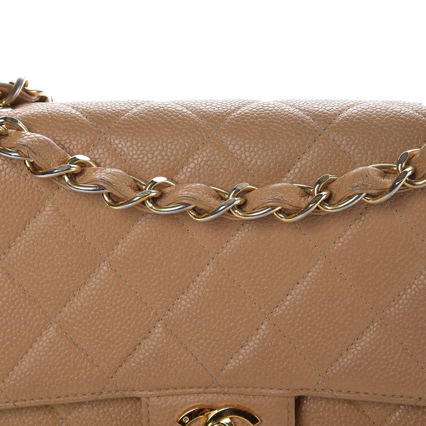 Caviar Quilted Jumbo Single Flap Beige