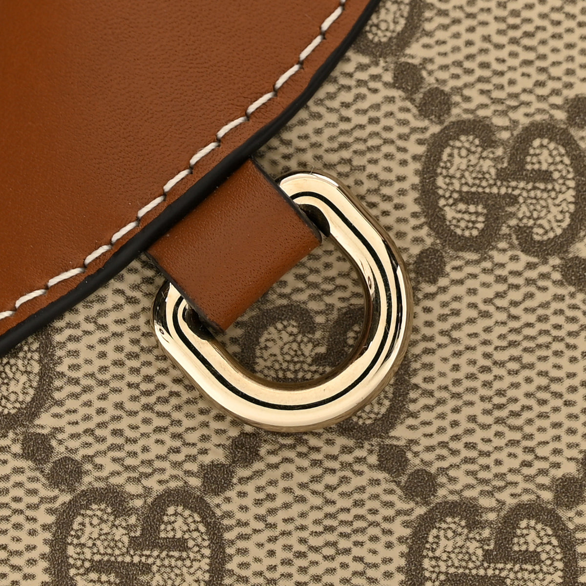 Gucci GG Supreme Monogram Textured Calfskin Small Emblem Shoulder Bag Beige Dark Brown 11 of 11