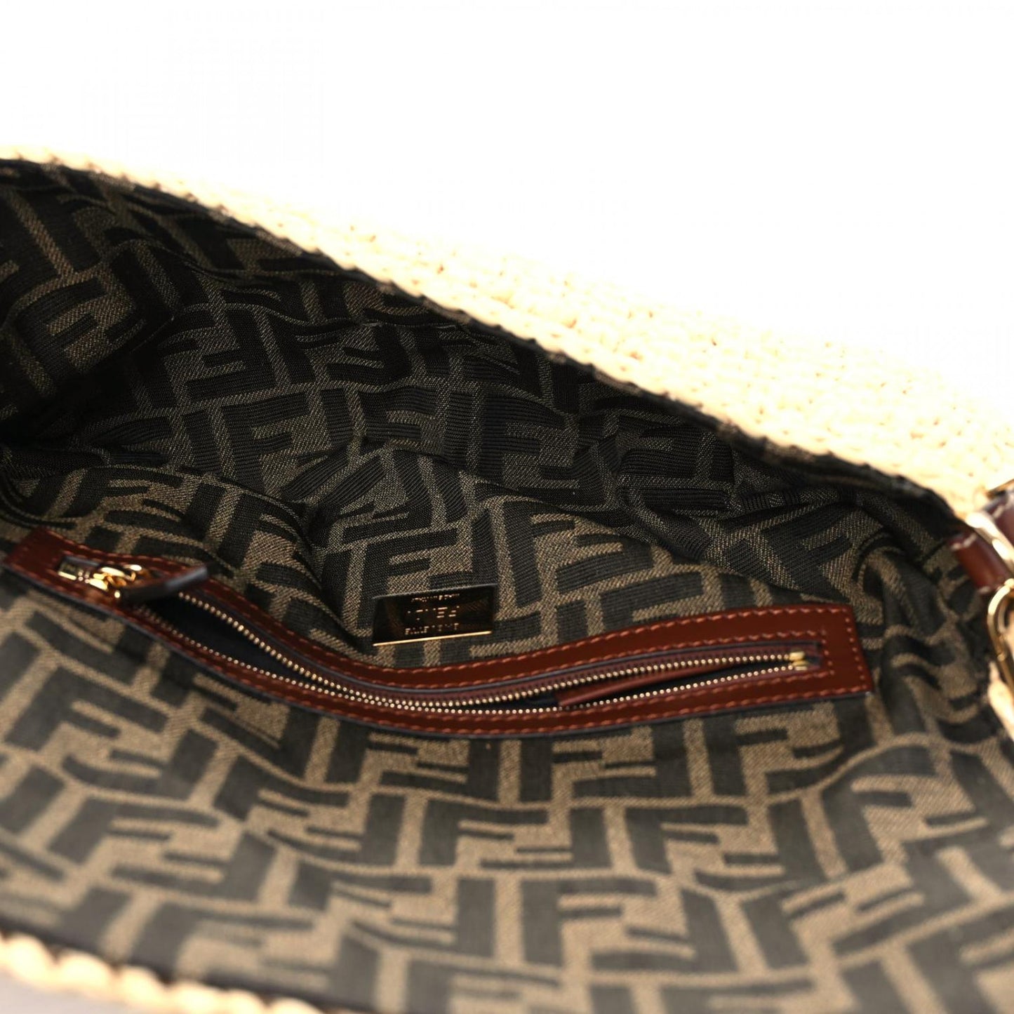 Straw Vitello King Woven Baguette Natural Ghianda