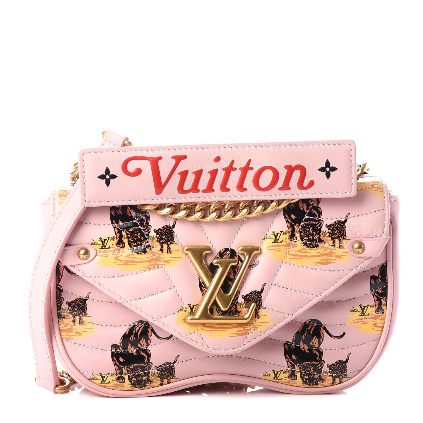 Calfskin Leopard Print New Wave Chain PM Light Pink