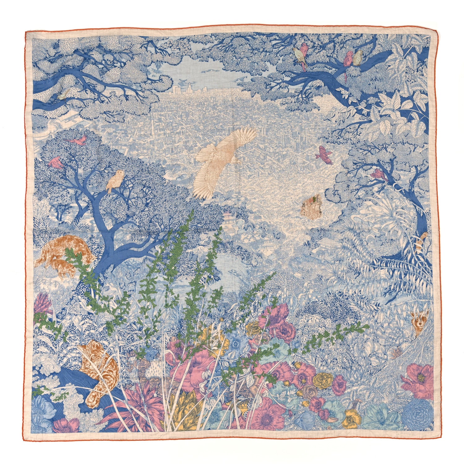 Hermes Cashmere Silk Retour a la Nature 140 Bleu Jean Rose Vert 1 of 3