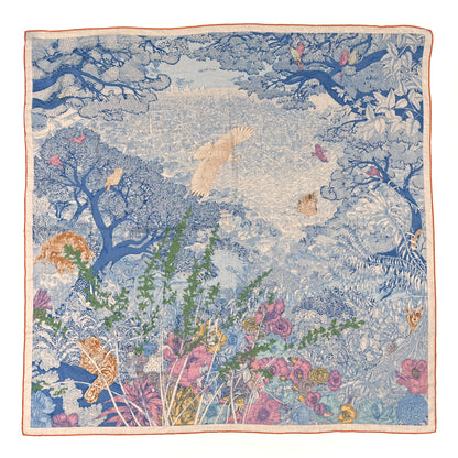 Hermes Cashmere Silk Retour a la Nature 140 Bleu Jean Rose Vert 1 of 3