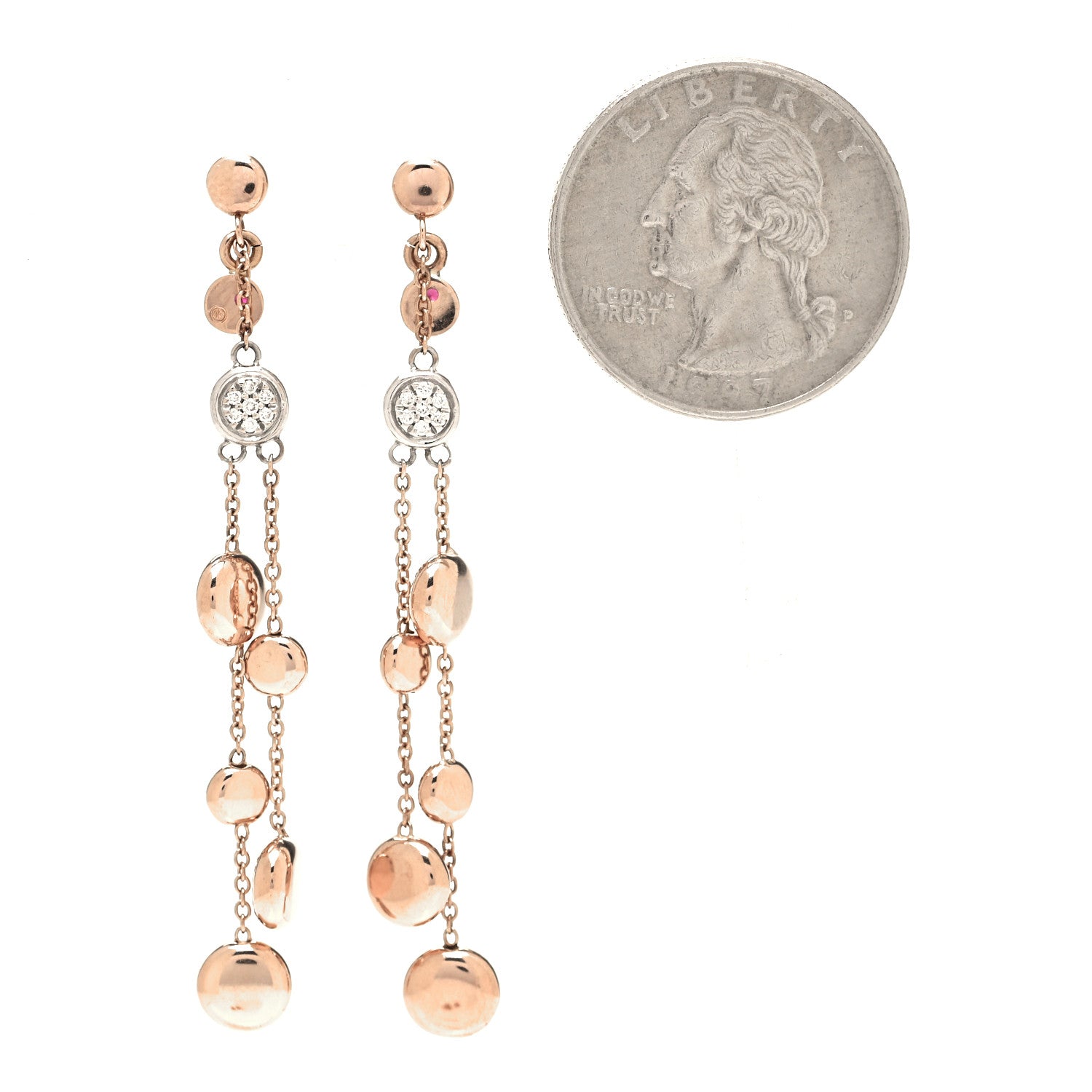 Roberto Coin 18K Rose White Gold Diamond Double Pebble Drop Earrings 2 of 5