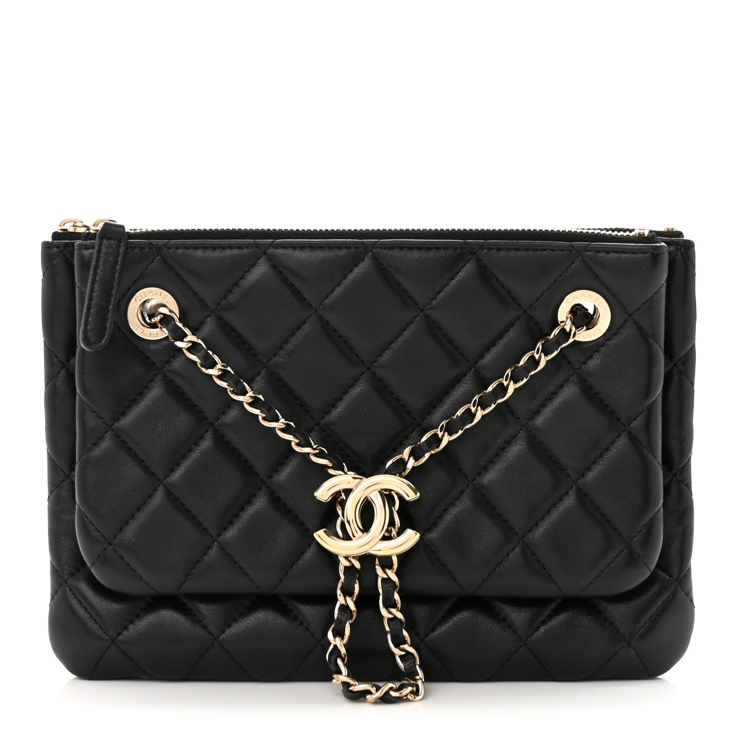 Chanel Shiny Lambskin Quilted Medium Double Case With Strap Black 1 of 11