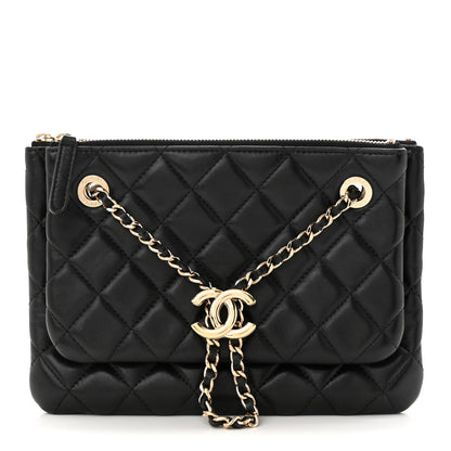 Chanel Shiny Lambskin Quilted Medium Double Case With Strap Black 1 of 11