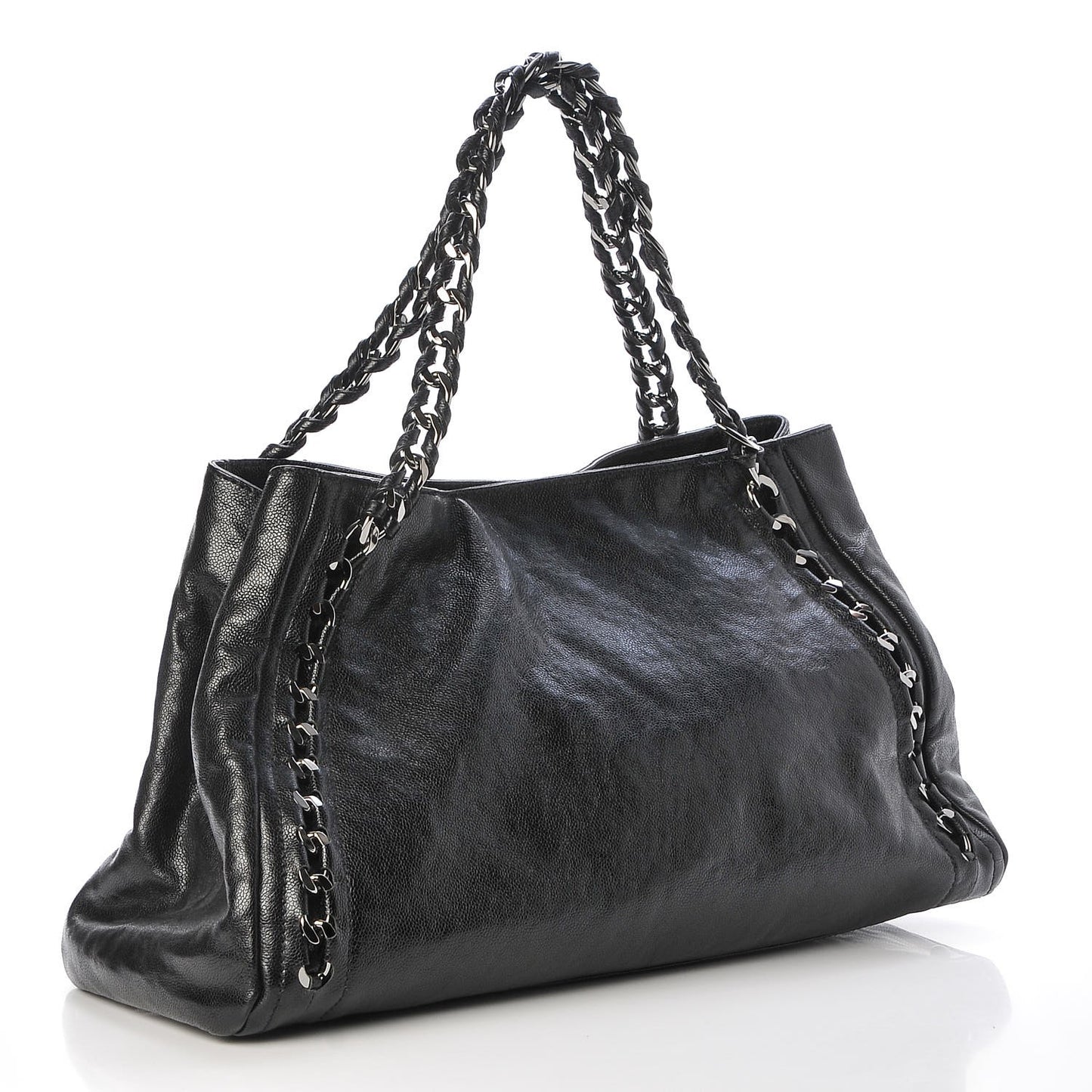 Glazed Caviar East West Modern Chain Tote Black