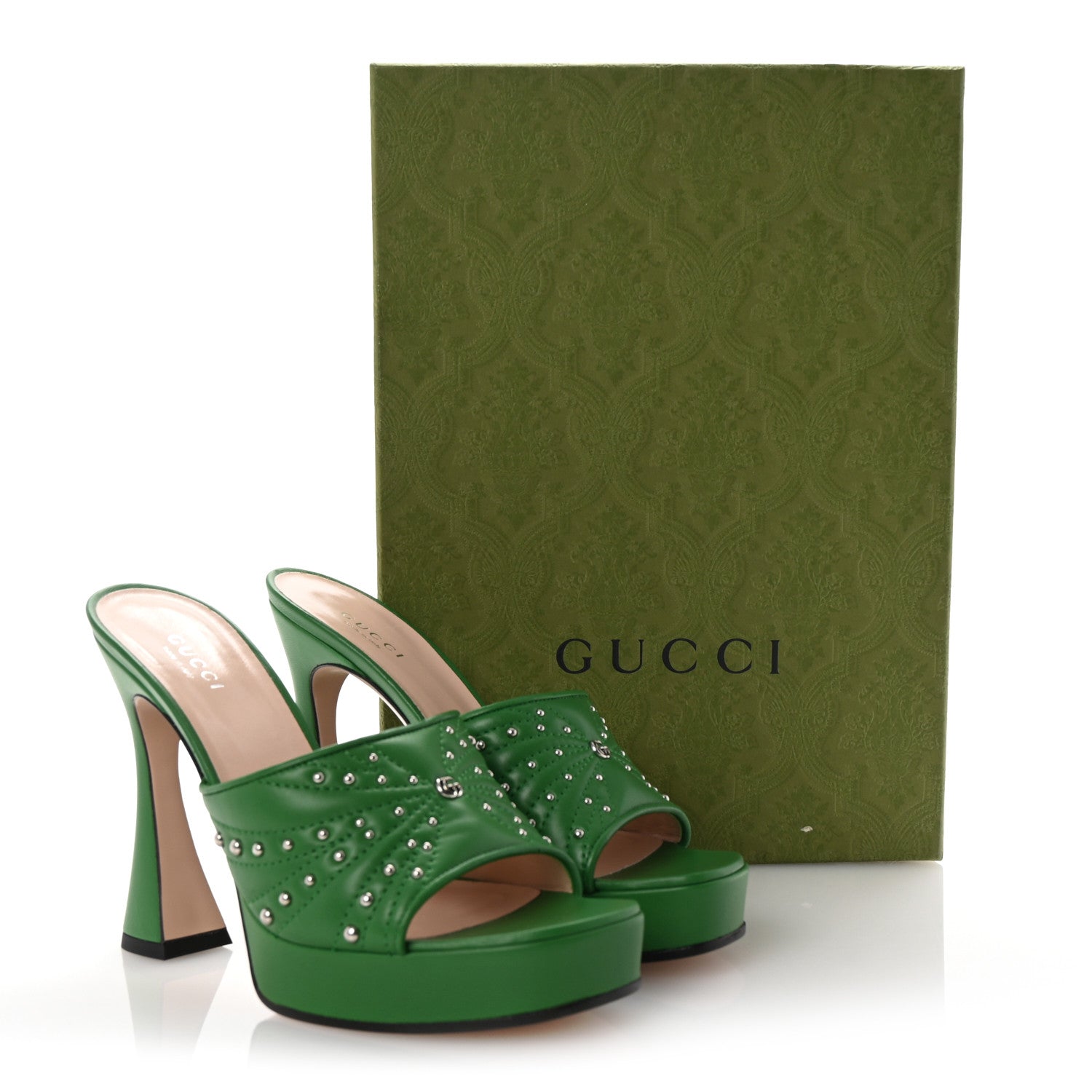 Gucci Calfskin Embellished Claire Mules 37.5 Spring Green 10 of 10