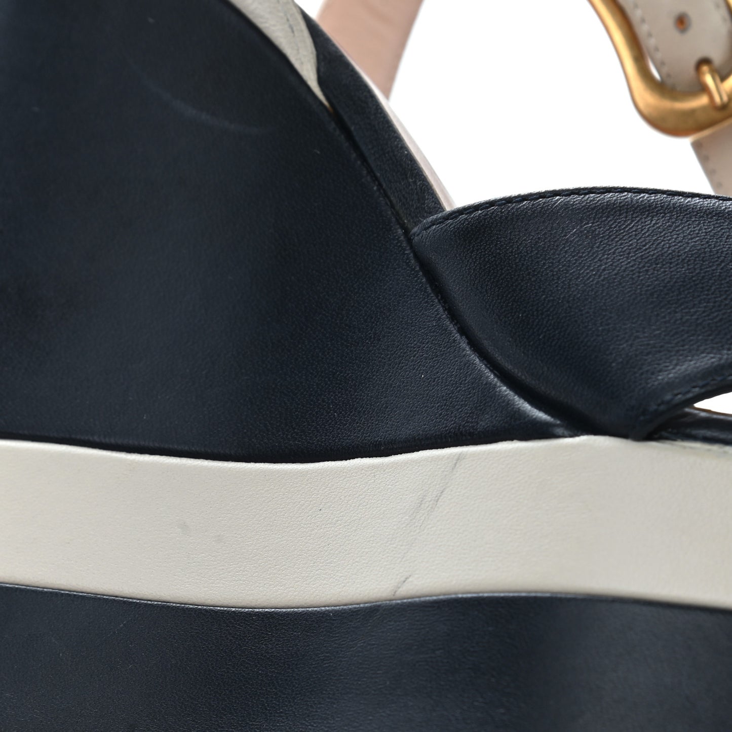 Nappa Striped Sally Platform Wedge Sandals 37 Navy Ivory