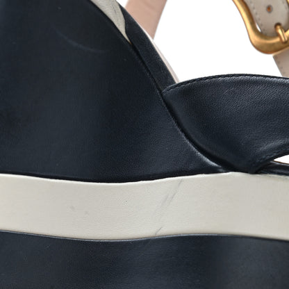 Gucci Nappa Striped Sally Platform Wedge Sandals 37 Navy Ivory 15 of 17