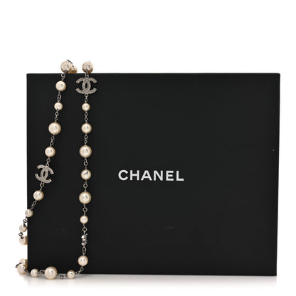 Chanel Crystal Pearl CC Long Necklace Silver 7 of 7