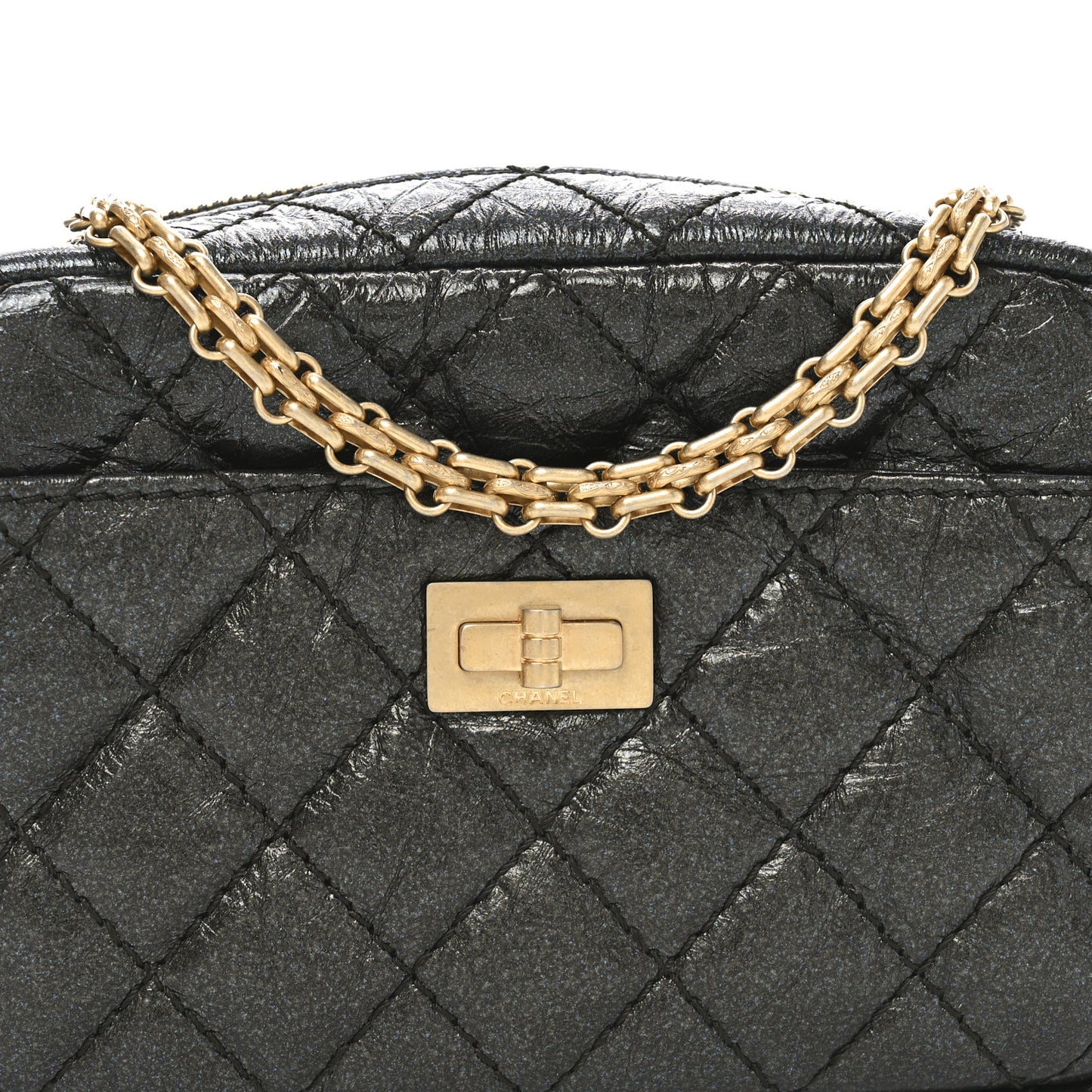 Metallic Aged Calfskin Quilted Mini Reissue Camera Case Ruthenium