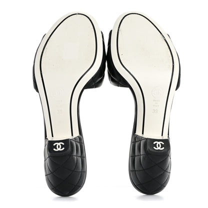 Chanel Lambskin Quilted Textured CC Mules 39 Black 7 of 11