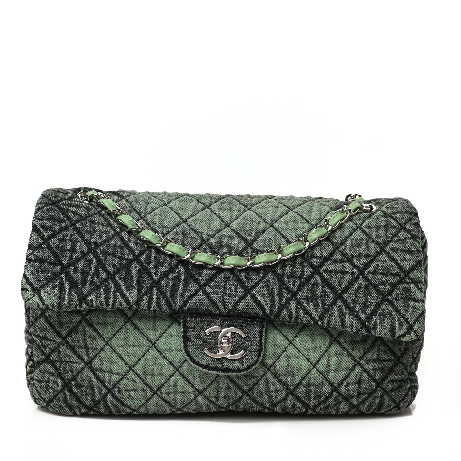 Chanel Denim Quilted Denimpression Flap Green Black 1 of 9