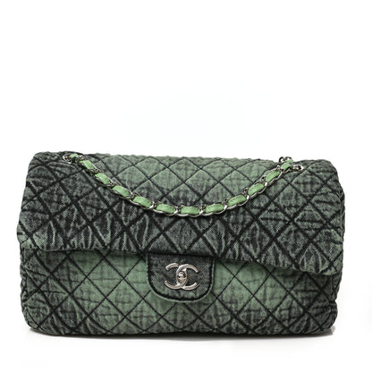 Chanel Denim Quilted Denimpression Flap Green Black 1 of 9