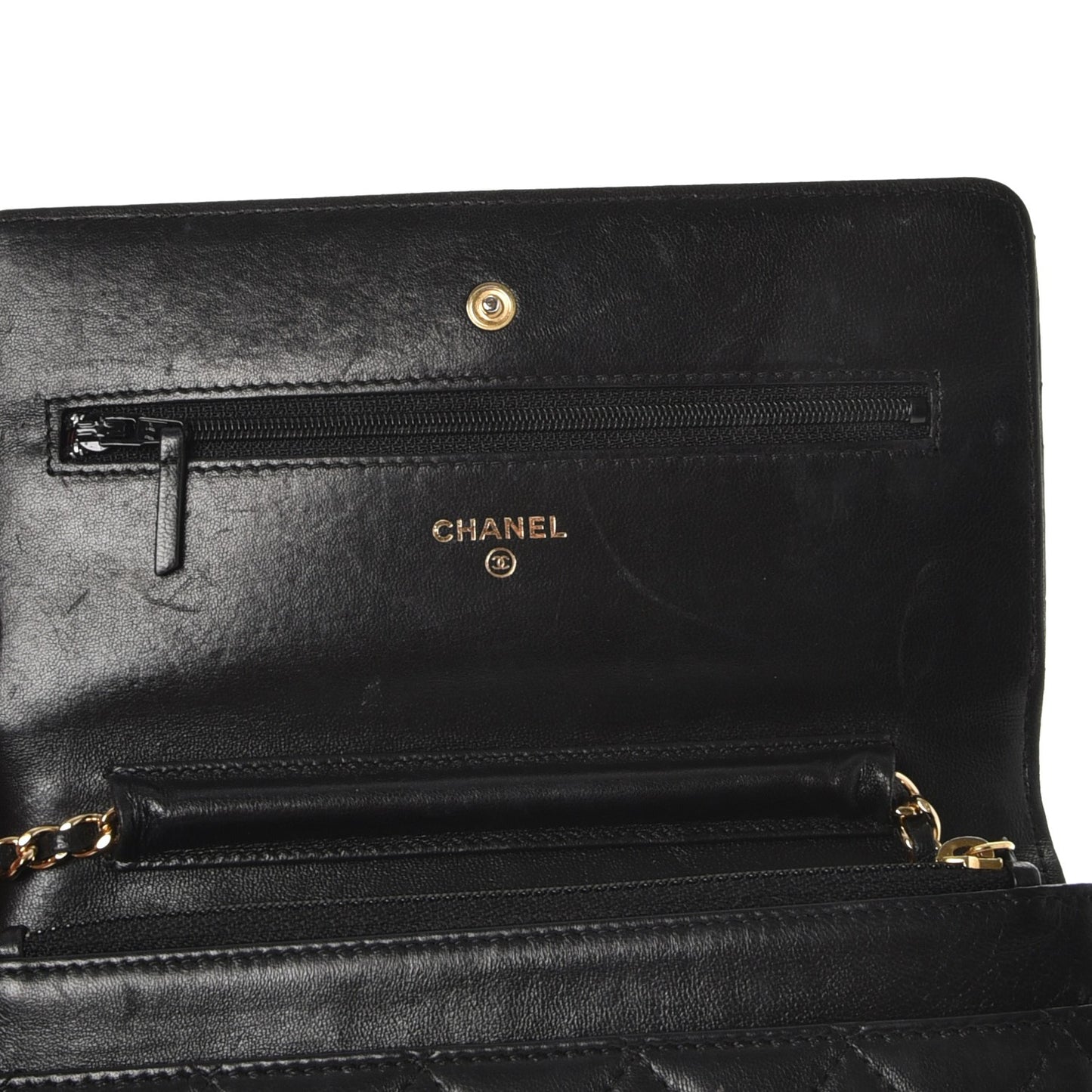 Lambskin Quilted Wallet On Chain WOC Black