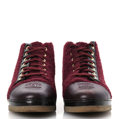 Chanel Tweed Calfskin Patent CC Lace Up Short Boots 39 Burgundy 3 of 16
