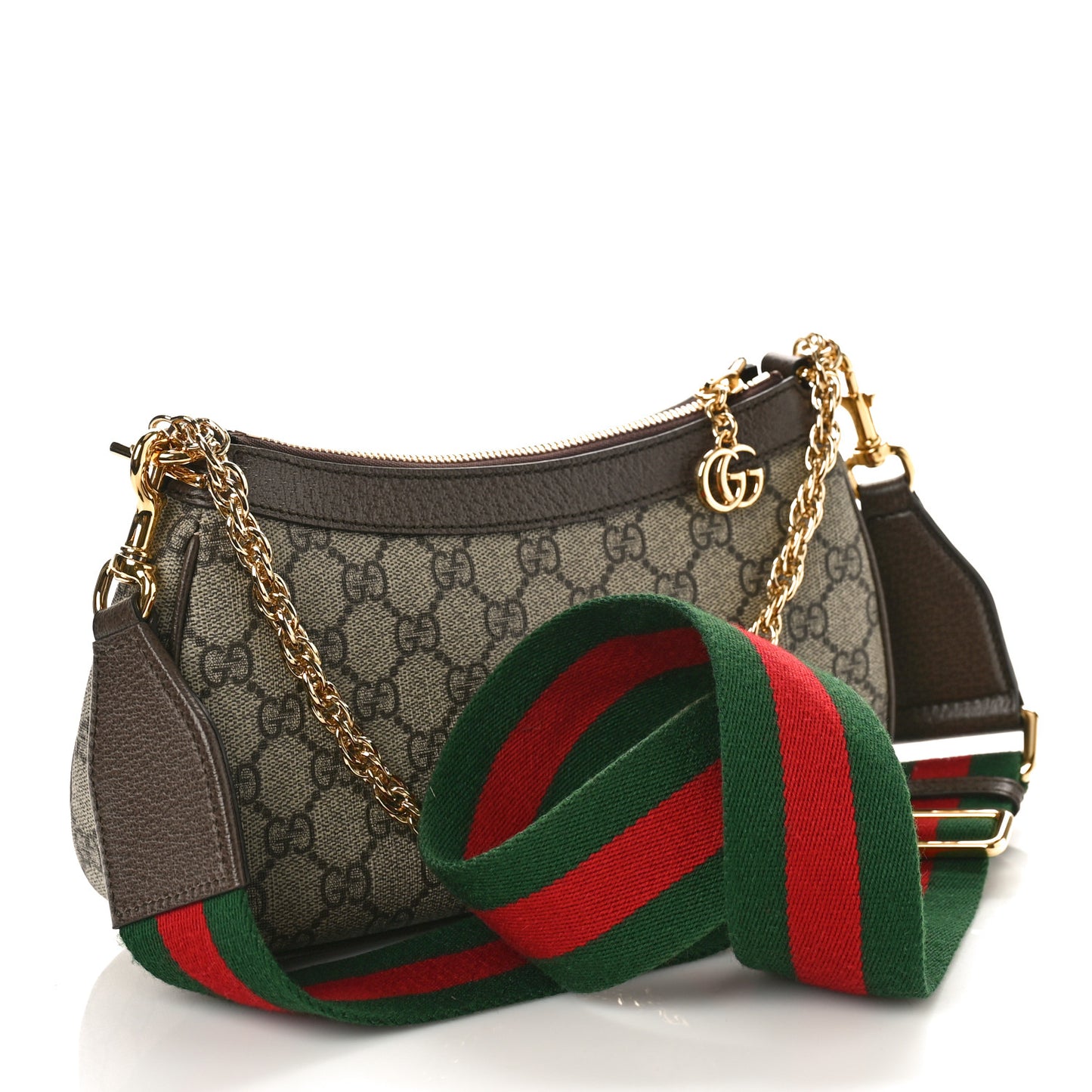 GG Supreme Monogram Textured Dollar Calfskin Web Small Ophidia GG Handbag Beige Ebony New Acero
